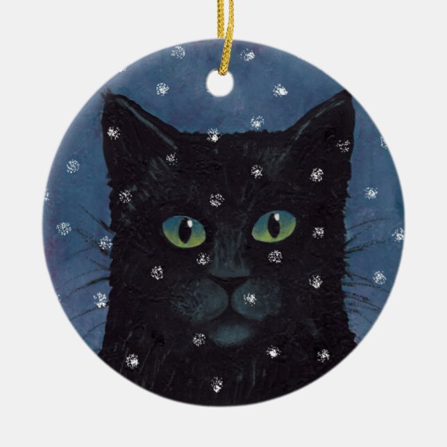 Black Cat in the Snow Ornament (Front)