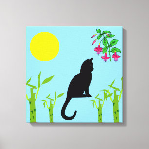 Black Cat in the Sunlit Garden Canvas Print