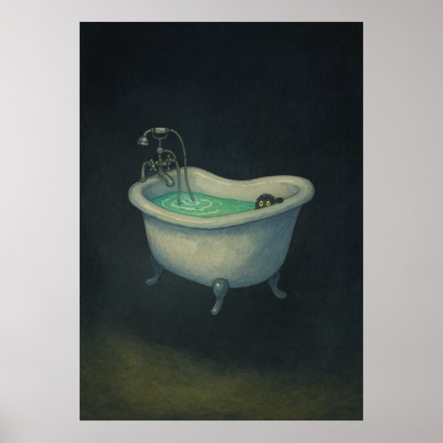 Black Cat in Vintage Clawfoot Bathtub Poster (Front)