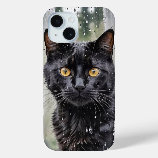 Black Cat In Wet Window Case-Mate iPhone Case (Back)