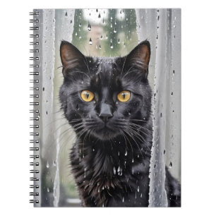 Black Cat In Wet Window Notebook