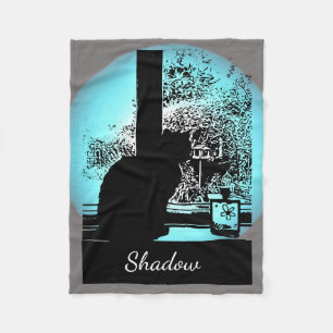 Black cat in window fleece blanket