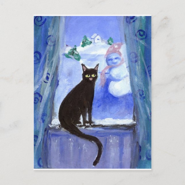 Black cat in window postcard (Front)