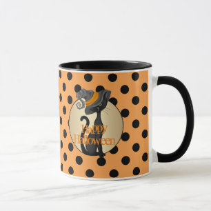 Black Cat in Witch Hat Happy Halloween Mug