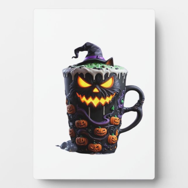Black Cat in Witch Hat – Matcha Latte Magic Classi Plaque (Front)