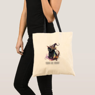 Black Cat in Witch's Hat Trick or Treat Tote Bag