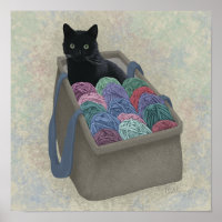 Black cat in yarn bag 