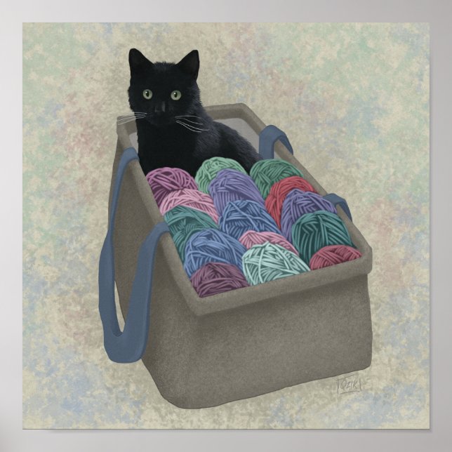 Black cat in yarn bag  poster (Front)