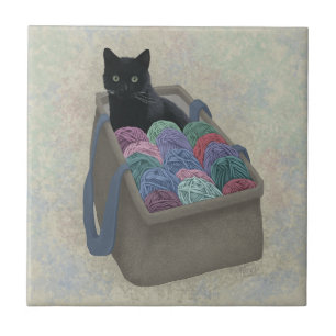 Black cat in yarn bag  tile