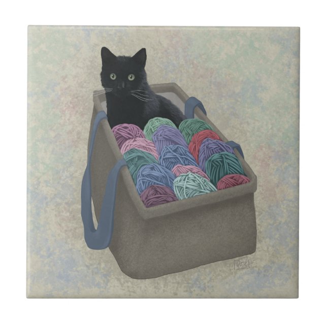 Black cat in yarn bag  tile (Front)