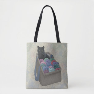 Black cat in yarn bag Tote Bag