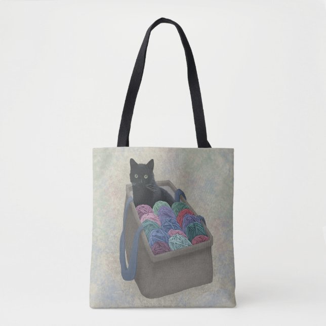 Black cat in yarn bag Tote Bag (Front)