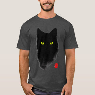 Black Cat Ink Japanese watercolor style Mystery Ga T-Shirt