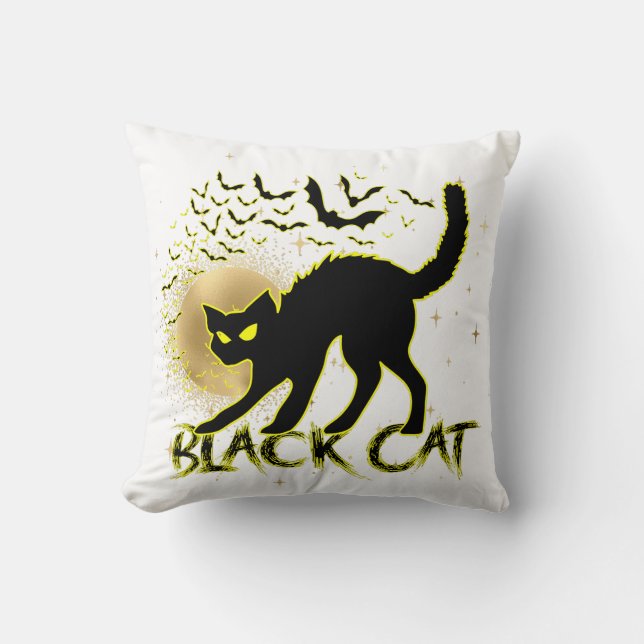 Black Cat Inspired Halloween Pillow (Front)