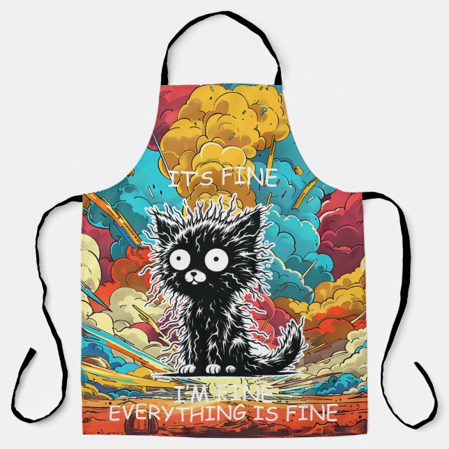 Black Cat "Its Fine, Im Fine Everything Is Fine" Apron (Front)