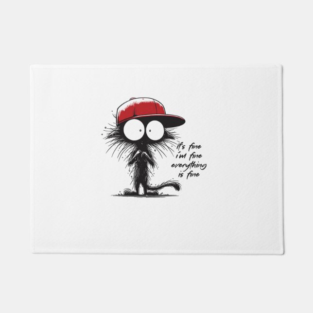 Black Cat It's Fine I'm Fine Everything Is Fine Fu Doormat (Front)