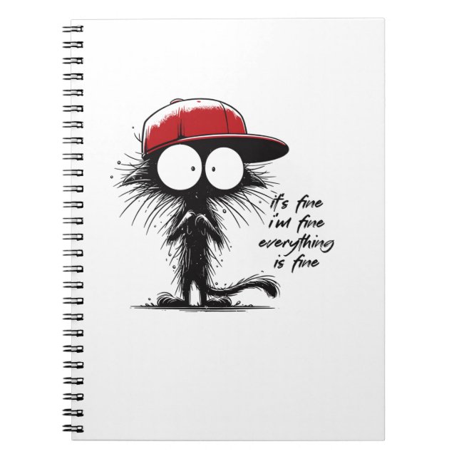 Black Cat It's Fine I'm Fine Everything Is Fine Fu Notebook (Front)