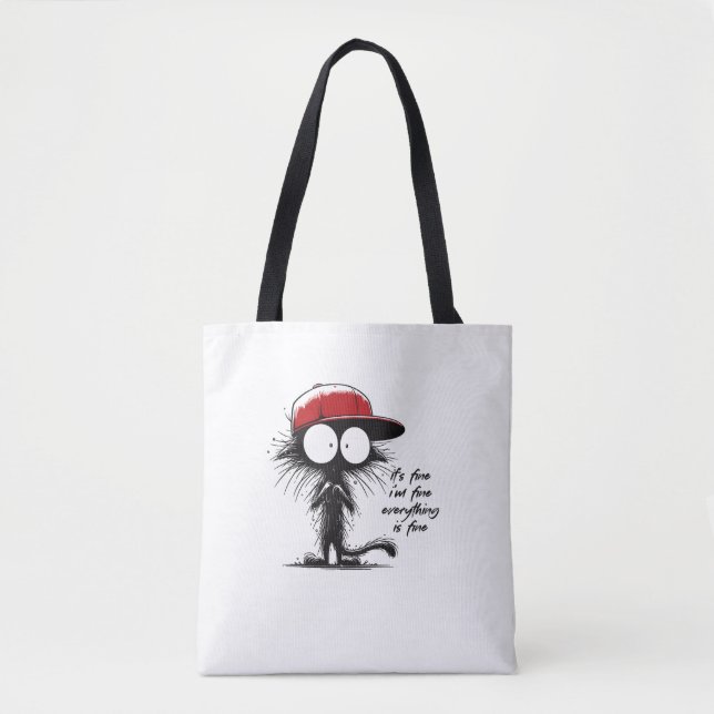 Black Cat It's Fine I'm Fine Everything Is Fine Fu Tote Bag (Front)