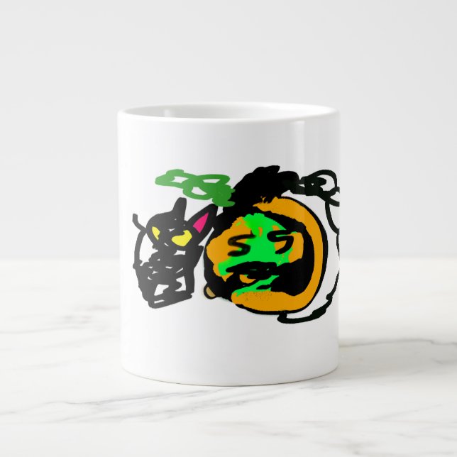 Black Cat jack o 'lantern fun  Large Coffee Mug (Front)