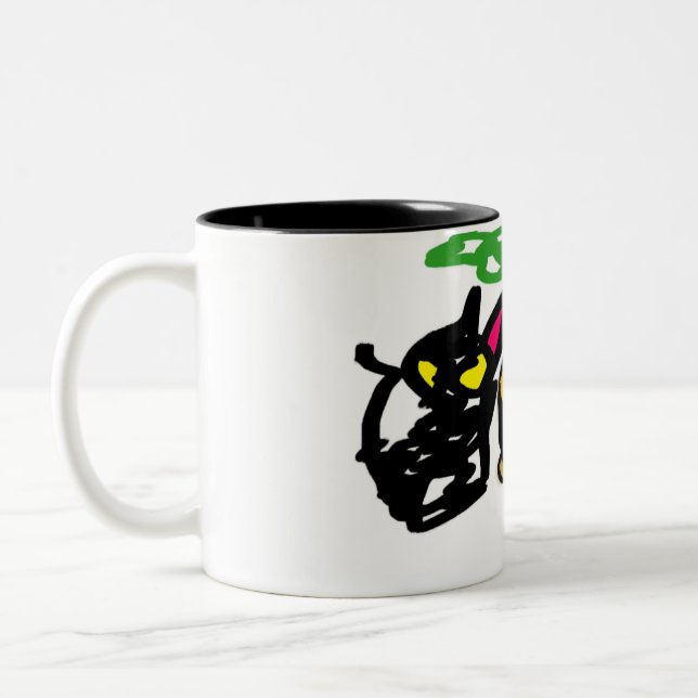 Black Cat jack o 'lantern fun  Two-Tone Coffee Mug (Left)
