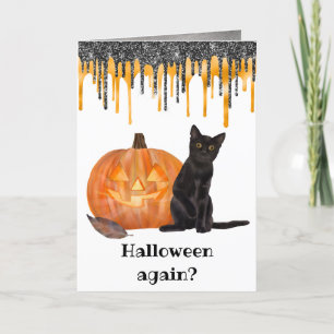 Black Cat Jack o' Lantern Halloween Card