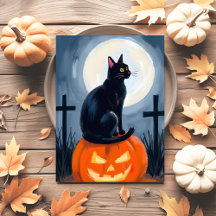 Black Cat Jack-O-Lantern Halloween Painted