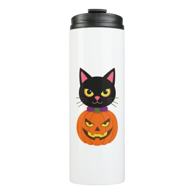 Black Cat & Jack-O'-Lantern Halloween Spooky  Thermal Tumbler (Front)