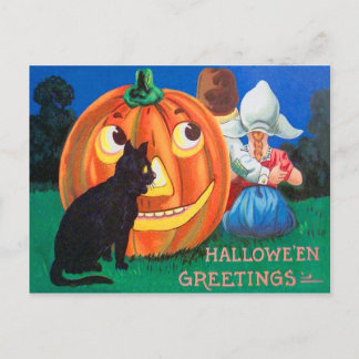 Black Cat Jack O Lantern Pumpkin Children Postcard