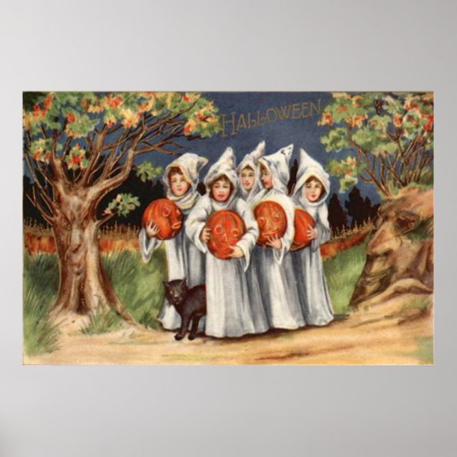 Black Cat Jack O Lantern Pumpkin Ghost Poster (Front)