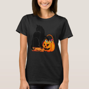 Black Cat Jack O' Lantern Pumpkin Sweet Candy T-Shirt
