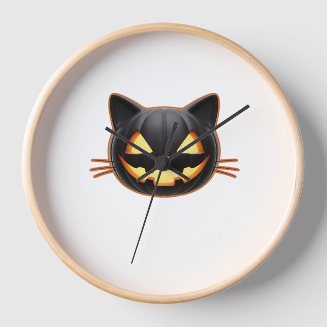 Black Cat Jack o'Lantern Emoji Classic T-Shirt Clock (Front)