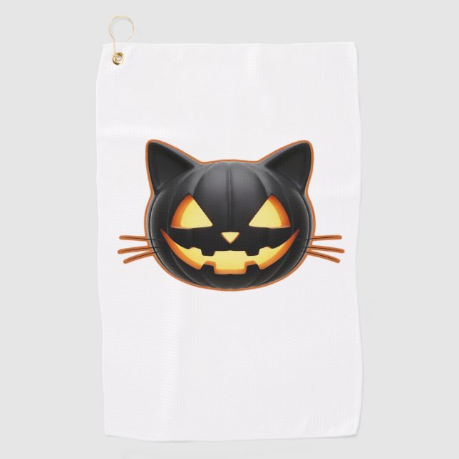 Black Cat Jack o'Lantern Emoji Classic T-Shirt Golf Towel (Front)