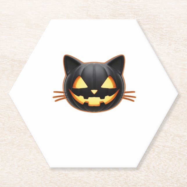 Black Cat Jack o'Lantern Emoji Classic T-Shirt Paper Coaster (Front)
