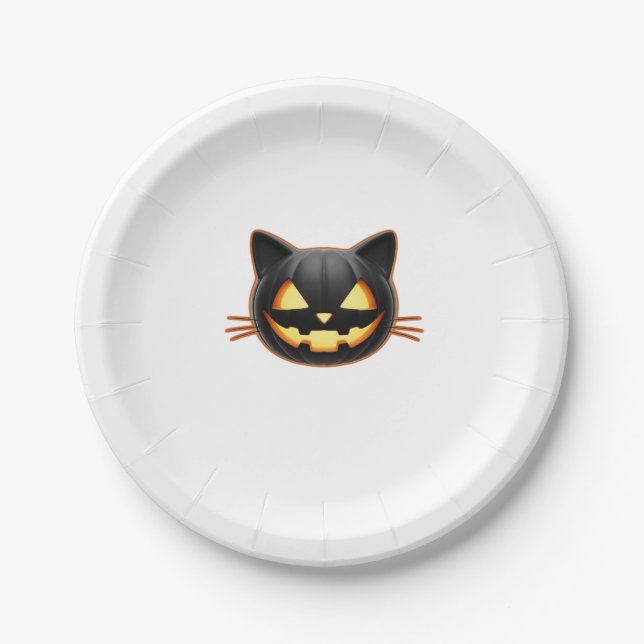 Black Cat Jack o'Lantern Emoji Classic T-Shirt Paper Plate (Front)