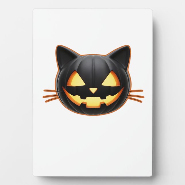 Black Cat Jack o'Lantern Emoji Classic T-Shirt Plaque (Front)