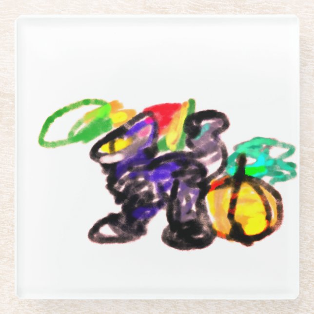 Black Cat joy autumn  Glass Coaster (Front)
