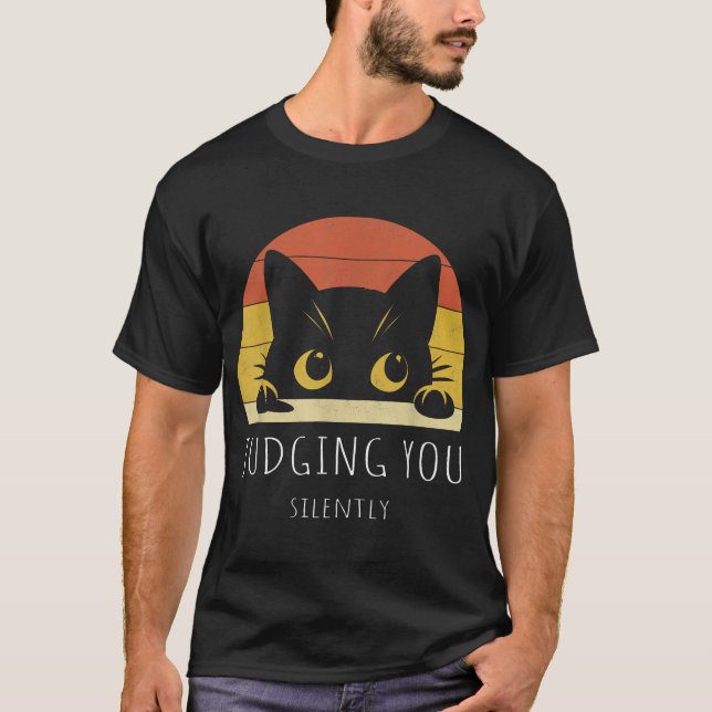  Black Cat Judging You Silently Sarcastic Cat  T-Shirt (Front)