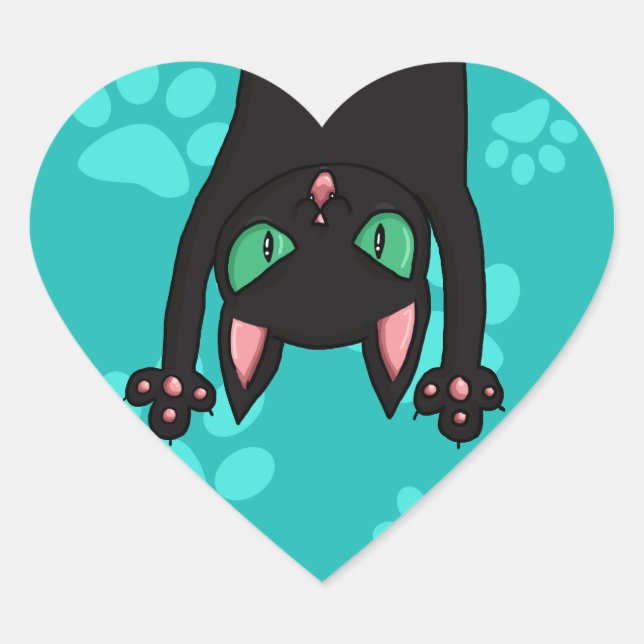 Black Cat jumping out Heart Sticker (Front)