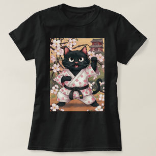 Black Cat Karate Cute Kimono T-Shirt
