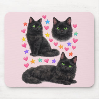 black cat kawaii cute rainbow pet mom mouse mat