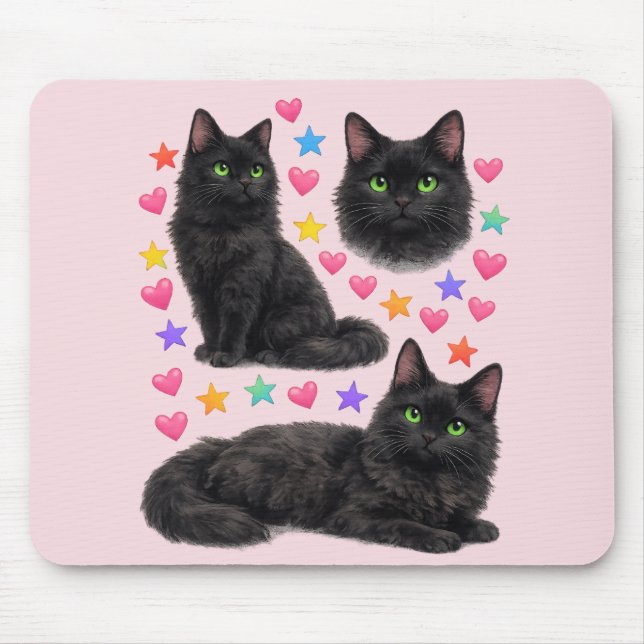 black cat kawaii cute rainbow pet mom mouse mat (Front)