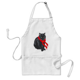 Black Cat Keeping Warm at Christmas Standard Apron