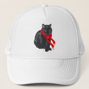 Black Cat Keeping Warm at Christmas Trucker Hat