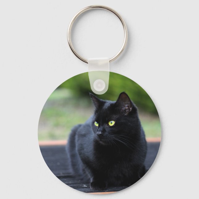 Black Cat Keychain, Basic Button Keychain (Front)