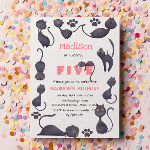 Black cat kids birthday invitation