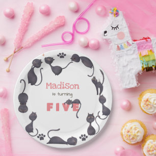 Black cat kids birthday paper plate