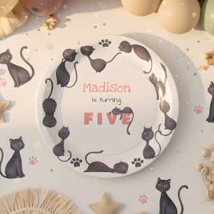 Black cat kids birthday paper plate