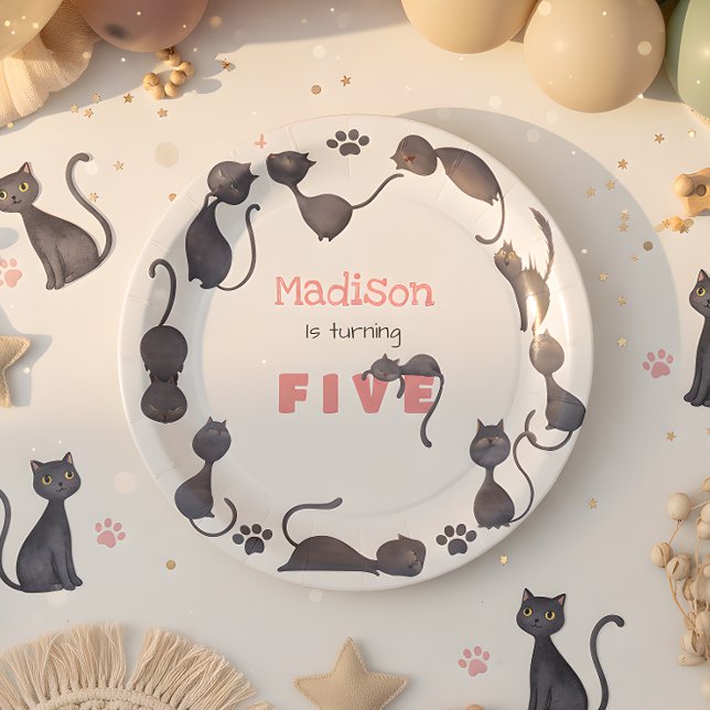 Black cat kids birthday paper plate (Creator Uploaded)