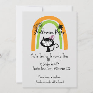 Black Cat Kids Costume Halloween Party invitation