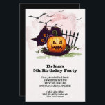 Black Cat Kids Halloween Birthday Invites<br><div class="desc">Halloween birthday party invitations feature bats in the sky flying above a scared black cat and a creepy leering jack o' lantern. Fun for kid's Halloween birthday invitations, Halloween costume party invitations or any occasion. These affordable invites are printed on 110 lb paper. **WHITE ENVELOPES ARE OPTIONAL ON ORDER PAGE....</div>